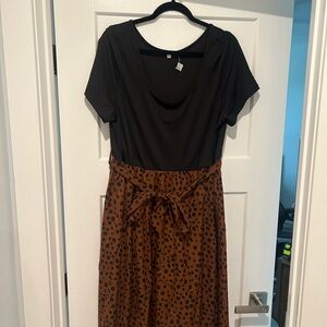 NWOT Black and Brown Belted Polka Leopard Dot Dress Womens Plus Size 3X